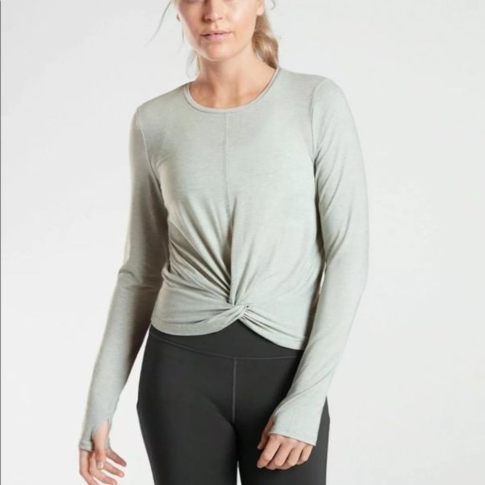 Athleta Light Gray Long Sleeve Twist Top
